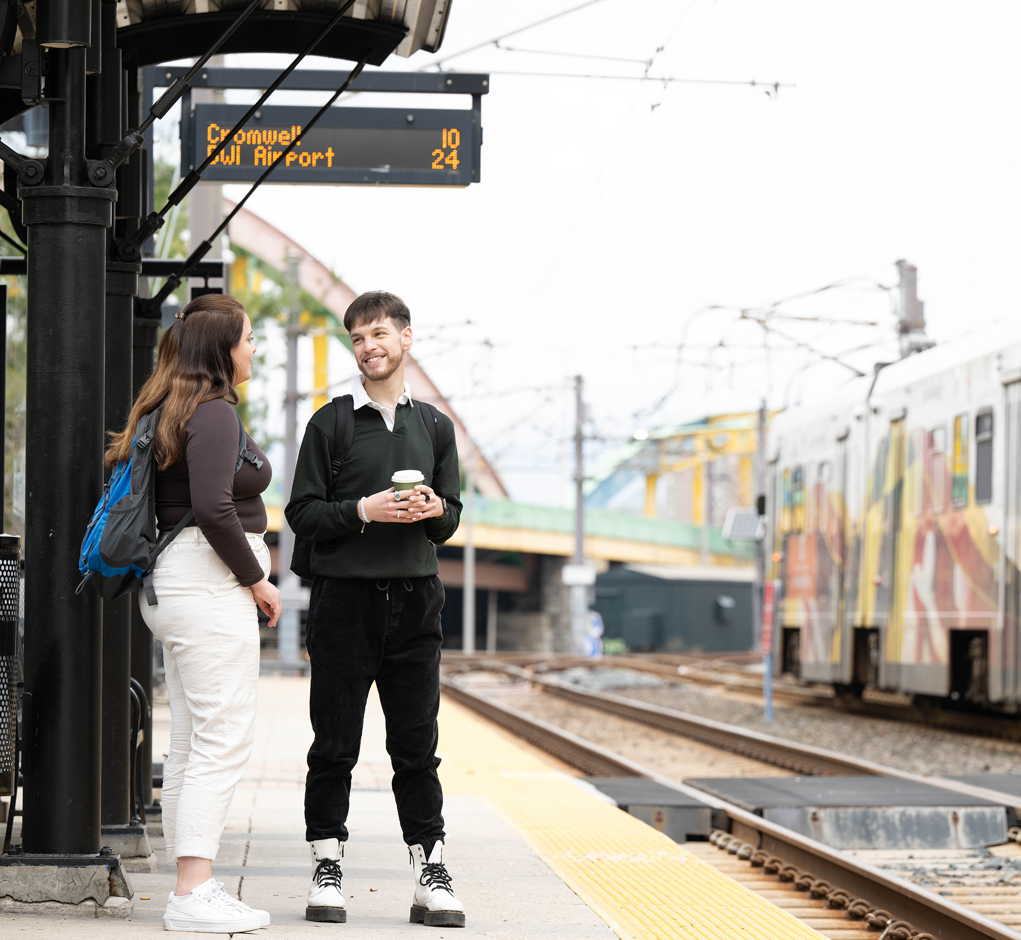 Students at the train station.